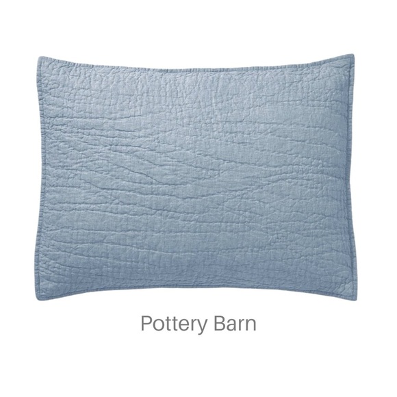 NWT | TWO POTTERY BARN STANDARD SIZE HAND-STITCHED BELGIAN LINEN CHAMBRAY SHAMS - Picture 4 of 8